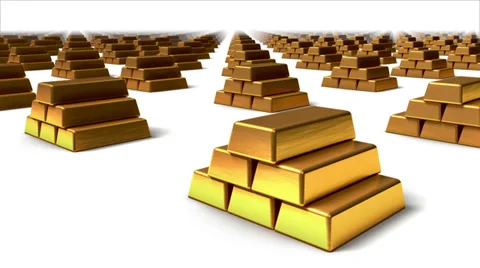 Sweeping across endless Gold bars front Stock Footage 27677837