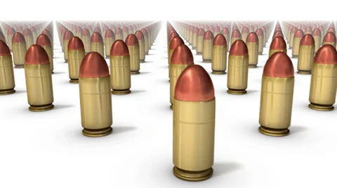 Sweeping across endless Handgun Bullets front Stock Footage 32936543
