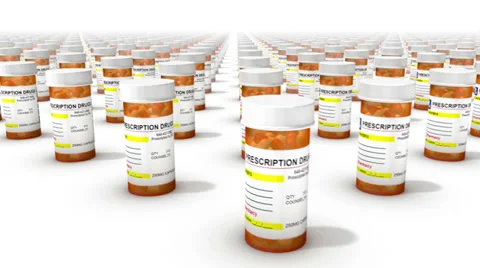Sweeping across endless Pill Bottles front Stock Footage 30766084