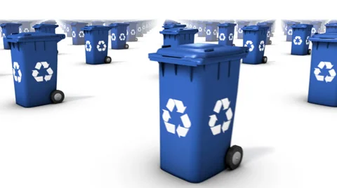  Sweeping across endless Recycle Bins front (Blue) Stock Footage 33577926