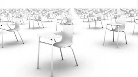 Sweeping across endless School Chairs front (white) Stock Footage 26730585