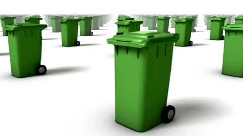 Sweeping across endless Trash Cans front (Green) Stock Footage 33605364