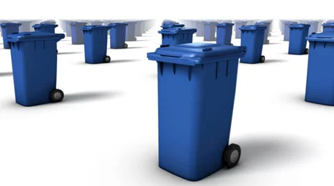 Sweeping across endless Trashcans front (Blue) Stock Footage 33401564
