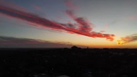 Sweeping Aerial of Sunset Shadows Over the Winter Campus Video stock 337970210
