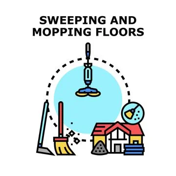 Sweeping and mopping floors cleaning concept Stock Illustration