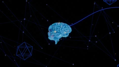 Sweeping arc from upper-right sparking blue brain rotating and growing in wire 動画素材 339721995