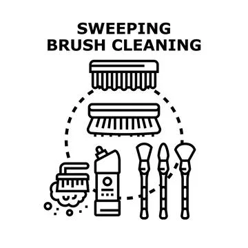 Sweeping brush cleaning and hygiene tools concept Stock Illustration