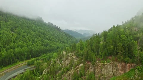 Sweeping camera pan over a lush mountainous forest landscape Vídeo Stock 302254009