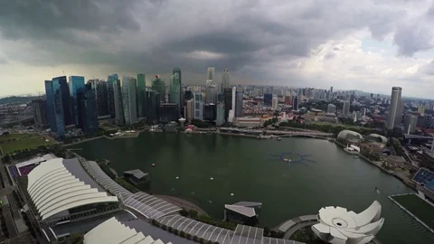 Sweeping Cityscape from the Observation Deck of the Marina Bay Sands Hotel Video stock 72379328