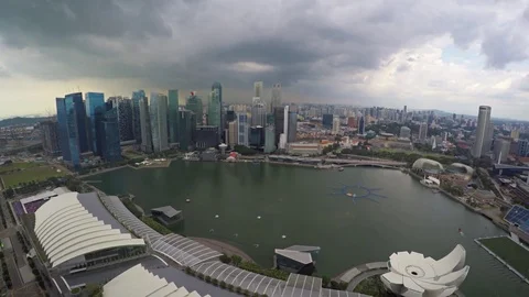 Sweeping Cityscape from the Observation Deck of the Marina Bay Sands Hotel Video stock 74630470