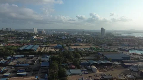 Sweeping Drone Perspective of a Vibrant Port City, Unveiling Diverse Commer.. Video stock 339038896