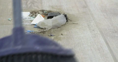 Sweeping the floor with a brush. Stock Footage 305647047