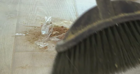 Sweeping the floor with a brush. Stock Footage 306857145