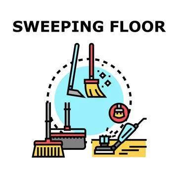 Sweeping floor cleaning equipment vector concept Illustrazione stock