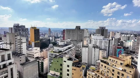 Sweeping High Angle View of Downtown São Paulo Cityscape Stock Footage 335834295