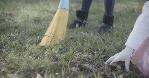 Sweeping the leaves Stock Footage 90993566
