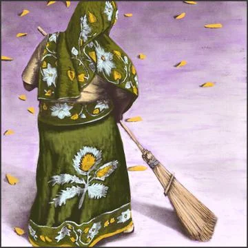 Sweeping leaves. Stock Illustration