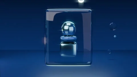 Sweeping neon arc forming glowing ring around glass block in studio, Stock Footage 340268145