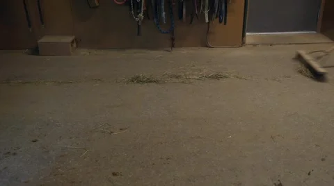 Sweeping out a barn Stock Footage 49303293