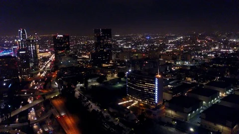 Sweeping Over Downtown Los Angeles At Night Stock Footage