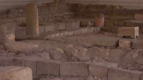 Sweeping Over Rubble from Ancient Synagogue with Small Altar Stock Footage 78211959