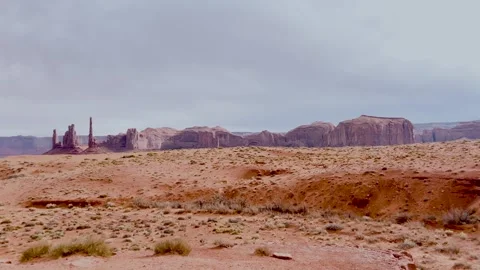 Sweeping Pan Across Monument Valley’s Iconic Red Rock Formations Stock Footage 309050178