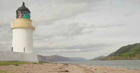 Sweeping Pan &amp; Tilt: Corran Point Lighthouse, Loch Linnhe &amp; Highlands Stock-Footage 239777534
