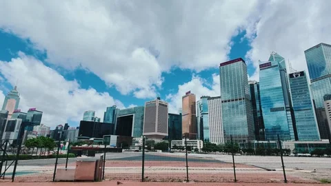A sweeping panoramic view of Hong Kong's bustling Central district, capturing Stock Footage 338165203