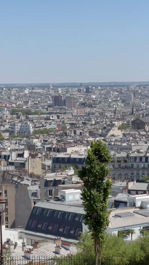 Sweeping panoramic view of the Paris skyline and historic rooftops Видео 348692779
