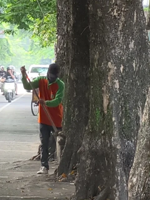 Sweeping the Streets in the City Video stock 321399321