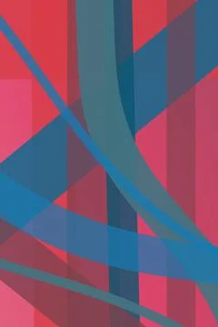 Sweeping translucent ribbons cross saturated red and navy planes in a dynam.. Illustrazione stock