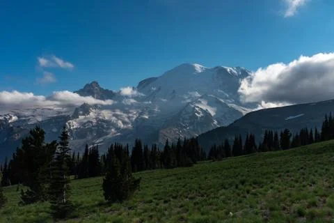 A sweeping view of the back of Mount Rainier National Park, Washington, USA Stock Photos