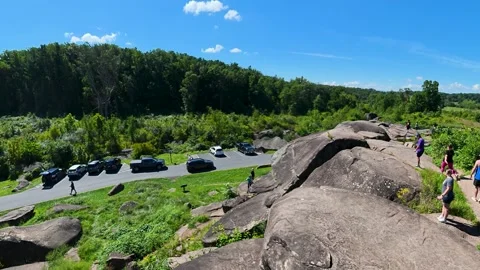 Sweeping View from Devil’s Den at Gettysburg National Military Park Pennsylvania Stock Footage 345665670