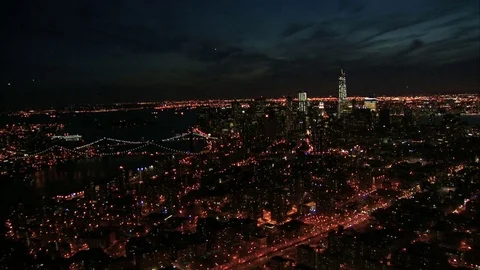 Sweeping view of nyc at night Stock Footage 75214688