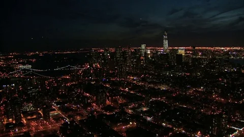 Sweeping view of nyc at night Stock Footage 75214692