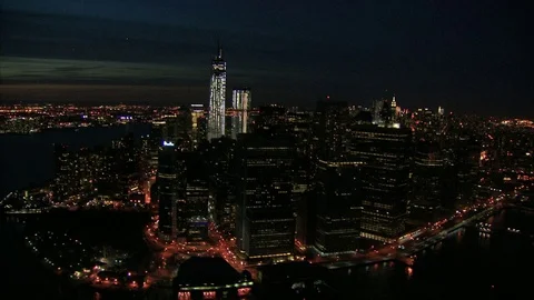 Sweeping view of nyc at night Stock Footage 75214722