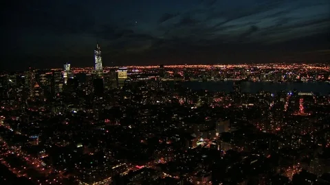 Sweeping view of nyc at night Stock Footage 75214726