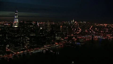 Sweeping view of nyc at night Stock Footage 75214743