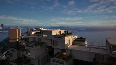 A Sweeping View of the Ocean From a High Rise Ilustração Stock