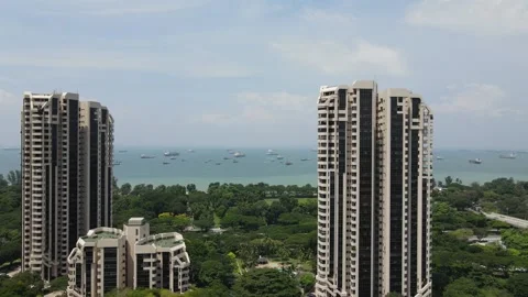 Sweeping views around Bayshore Park Condominium, Singapore (by drone) Stock Footage 138513942