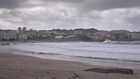 Sweeping Views: Panoramic Panning of La Coruna Coastal Splendor Stock Footage 262007626