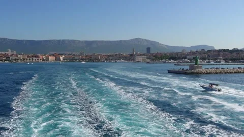 Sweeping Wake of a Ferry Departing Split, Croatia Stock Footage 255052480