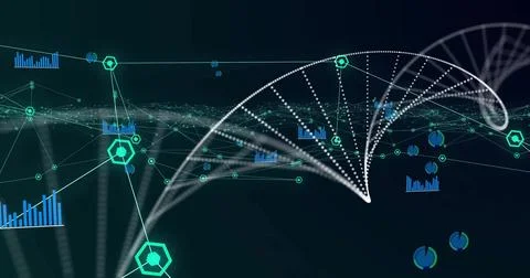 Sweeping white dotted data-flow arc through network mesh, with glowing nodes, Stock Photos
