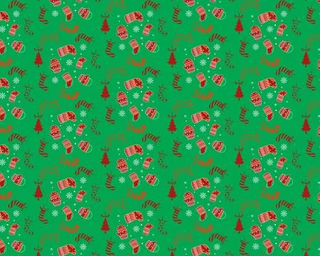 A Sweet and Simple Pattern with Snowflakes on Green Illustrazione stock