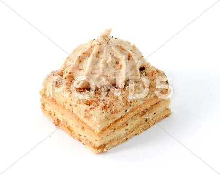 Sweet apple cake with nuts on whute background Stock Photos