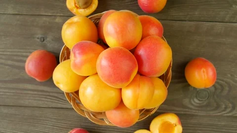Sweet apricots in a basket. Stock Footage 297097261