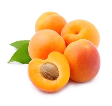 Sweet apricots with leaves Stock Photos
