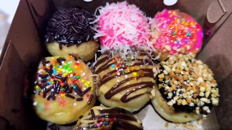 Sweet Assorted Donuts in a Box Stock Footage 337306645