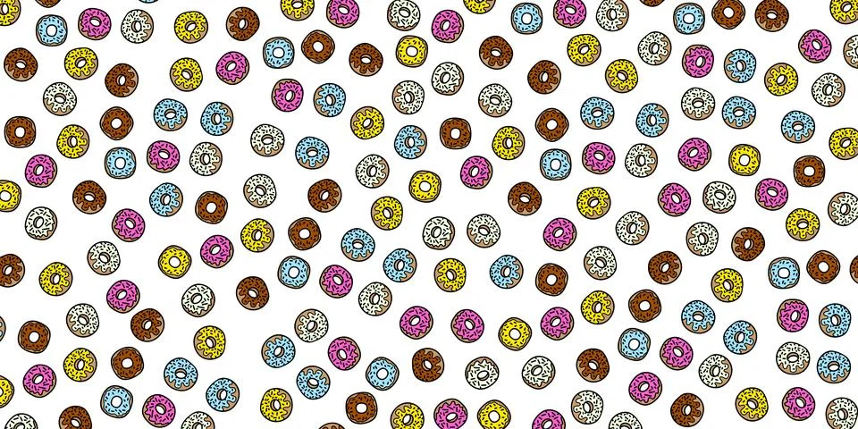 Sweet background with donuts illustration. Pattern of cartoon donuts vector Stock Illustration