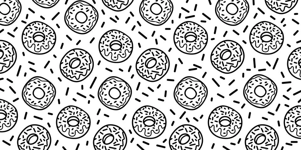 Sweet background with donuts illustration. Pattern of cartoon donuts vector Stock Illustration